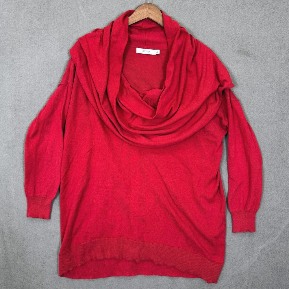 Justfab Cowl Neck Sweater Women L Red Long Sleeve Knit Pullover Casual Cozy Top